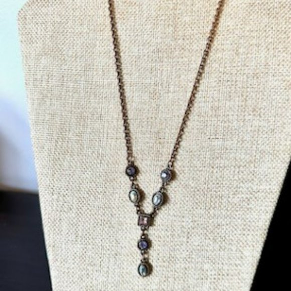 Multi-Gemstone Vintage Brass Drop Pendant - Picture 2 of 2
